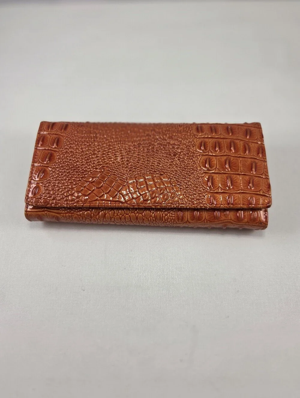 Vera Pelle Burnt Orange Croc Embossed Leather Kiss Lock Wallet